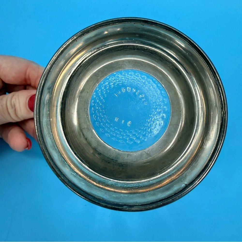 Vintage MCM KIG Indonesia Glass Bowl Silver Pedestal Dish 4.5” Jewelry Candy